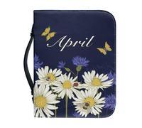 Ceudet Fundas para la Biblia de piel sintética con diseño de flores bohemias moradas con asa y cremallera para niñas, 2XL, Margarita blanca y morada, L