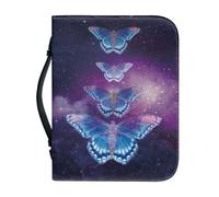 Ceudet Fundas para la Biblia de piel sintética con diseño de flores bohemias moradas con asa y cremallera para niñas, 2XL, Cielo morado y mariposa azul, XX-Large