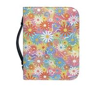 Ceudet Fundas para la Biblia para mujeres y niñas, funda de transporte de la Biblia de piel sintética con asa, portátil, impermeable, Flor hippie ondulada, L: 10.2x7x1.9 Inch