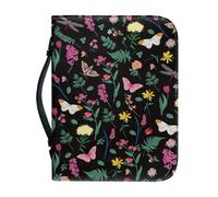 Ceudet Fundas para la Biblia púrpura lavanda para niñas y mujeres, bolsa cruzada impermeable de piel sintética para mujer, funda de transporte de la Biblia con asa, M, Mariposa tropical y lavanda, L