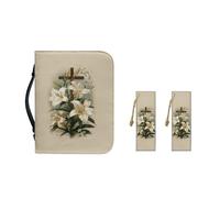 Ceudet Sunset - Funda de transporte de la Biblia para mujer, multiusos, protector de libros de la Biblia para mujer, marcapáginas de cuero de tamaño grande, hecho a mano, 2 piezas, Cruz floral, L Size