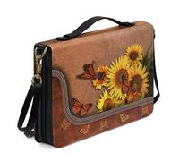 Ceudet Una bolsa de mano de ciervo para mujeres y niñas, funda de cuero con asa para el hombro, funda de la Biblia con cremallera y múltiples bolsillos, azul y rojo, talla M, Girasol marrón mariposa,