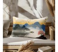 CEVAN Rectangular Funda Almohada Entera Funda Almohada Hipoalergenica Seda Pintura del Feng Shui Chino, Funda Cojín India Funda Almohada con Cremallera 50x75cm