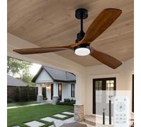 Ceversa Ventiladores de techo de 60 pulgadas con luces y control remoto, ventilador de techo de madera para exteriores para porche con luz LED regulable, 3 aspas de nogal, motor CC reversible sin