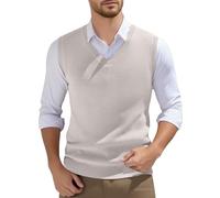 CEWIFO Categoría de producto Top sin mangas Hombres | Título del producto Chaleco sin mangas de punto para hombre Cuello en V Color sólido Punto Primavera Sin Mangas Para Hombres, Blanco, XL
