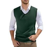 CEWIFO Categoría de producto Top sin mangas Hombres | Título del producto Chaleco sin mangas de punto para hombre Cuello en V Color sólido Punto Primavera Sin Mangas Para Hombres, Verde oscuro., L