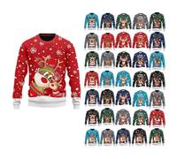 CEWIFO Jersey navideño para hombre divertido - Jersey de Navidad para hombre y mujer - Ugly Christmas Sweater - Jersey cálido - Rudolph - reno - copos de nieve en invierno Navidad fiesta, Azul-e., 3XL