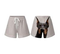 CEWIFO Pantalones cortos informales para mujer, con estampado moderno para baloncesto, playa, cintura elástica, ropa informal de verano, beige, M