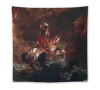 CEWO Saint George Killing The Dragon Painting by Eugene Delacroix Poster Print Photo Art Painting Tapestry Home Decor Bedroom Modern Decor Tapices Gifts 60"x60"