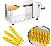 CEWROM Cortador de patatas de acero inoxidable en espiral, cortador de verduras, máquina de cortar frutas, cortador de frutas con manivela y pies de goma, cortador en espiral de patatas para frutas