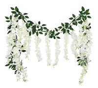 CEWUDA 2 Piezas Guirnaldas de Glicina Artificiales Flores Falsas Vides de Glicinias para Colgar 220cm Guirnaldas de Vid de Flores para Decoración de Paredes Bodas Casa Jardín Fiestas Blanco