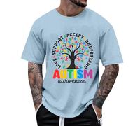 Cexiakong Camiseta para hombre con autismo y conciencia de manga corta, camiseta de verano fina, cuello redondo, holgada, cómoda, camiseta básica, transpirable, ligera, de entrenamiento, ropa