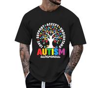 Cexiakong Camiseta para hombre con autismo y conciencia de manga corta, camiseta de verano fina, cuello redondo, holgada, cómoda, camiseta básica, transpirable, ligera, de entrenamiento, ropa