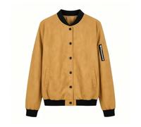 Cexiakong Chaqueta de ante para mujer, chaqueta ligera para el tiempo libre con botones, chaqueta de piloto, monocolor, chaqueta bomber, chaqueta de entretiempo, chaqueta universitaria, transpirable