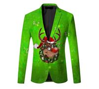 Cexiakong Chaqueta de Navidad para hombre, traje festivo con patrón de Navidad, chaqueta de un botón, chaqueta de Navidad, traje de hombre, chaqueta de fiesta, blazer de negocios, traje de Navidad