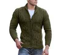 Cexiakong Chaqueta de punto para hombre, mezcla de lana, botones, informal, ajustada, cuello en V, jersey de punto de manga larga, con bolsillos, invierno, informal, monocolor, verde, XXL