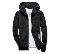 Cexiakong Chubasquero para hombre impermeable transpirable fina chaqueta ligera cortavientos con capucha impermeable cremallera transpirable fina chaqueta ligera casual, Negro , XXL