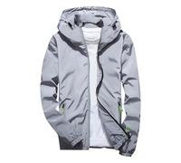Cexiakong Chubasquero para hombre impermeable transpirable fina chaqueta ligera cortavientos con capucha chubasquero cremallera impermeable transpirable delgada chaqueta ligera elástica, gris, 3XL