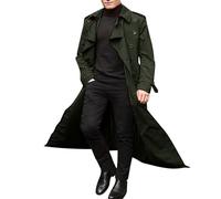 Cexiakong Gabardina larga para hombre Abrigos de doble botonadura Cinturón Chaqueta suelta Chaqueta larga para hombre Abrigo cruzado con cintura suelta Traje holgado, Verde militar., 3XL