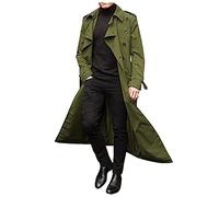 Cexiakong Gabardina larga para hombre Abrigos de doble botonadura Cinturón Chaqueta suelta Gabardina larga para hombre Abrigo cruzado con cintura suelta Conjunto holgado, verde claro, XL