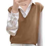 Cexiakong Jersey de punto chaleco para mujer otoño invierno chaqueta de entretiempo tallas grandes suéter sin mangas cuello en V suéter de punto monocolor chaleco de punto holgado, chaleco de trabajo