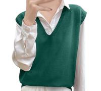 Cexiakong Jersey de punto chaleco para mujer otoño invierno chaqueta de entretiempo tallas grandes suéter sin mangas cuello en V suéter de punto monocolor chaleco de punto holgado, chaleco de trabajo