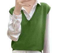 Cexiakong Jersey de punto chaleco para mujer otoño invierno chaqueta de entretiempo tallas grandes suéter sin mangas cuello en V suéter de punto monocolor chaleco de punto holgado, chaleco de trabajo