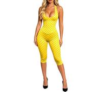 Cexiakong Mono deportivo ajustado para mujer, de cintura alta, sin mangas, con lunares, elegante, de cuerpo entero, sexy, elástico, ajustado, de una pieza, transpirable, O amarillo., M