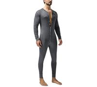 Cexiakong Mono para Hombres de una Pieza Bodysuit de Ajuste Delgado Pijama de Manga Larga Ropa Interior Térmica Elástica Camiseta de Noche de un Solo Color Camiseta de Manga Larga Cómoda con Botones