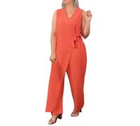 Cexiakong - Mono para mujer con escote en V, tiras cruzadas, de verano, sin mangas, de cintura alta, de pierna ancha, mono elegante de una pieza, conjuntos de traje de noche elegantes, rojo, XXL