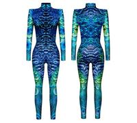 Cexiakong Mono para mujer, corte ajustado, de manga larga, para festival, estampado, para cosplay, deporte, yoga, traje de cuerpo entero, elástico, juego de rol, carnaval, O azul., L
