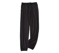 Cexiakong Pantalones de pijama para hombre, largos con puños, monocolor, pantalones de pijama para hombre, pantalones de dormir, pantalones de ocio, pantalones con botones, carnaval, Negro , XXXXL