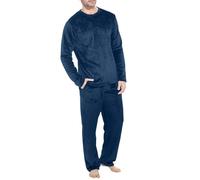 Cexiakong Pijama de forro polar para hombre, largo de invierno, cálido, conjunto de dos piezas, pijama de manga larga, de rizo, para hombre, con bolsillos, regular, marine, 3XL