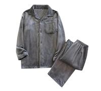 Cexiakong Pijama de franela para hombre, cálido, para invierno, engrosado, con terciopelo, manga larga, chaqueta de felpa mullida y pantalones de pijama, 2 piezas con bolsillo, ropa de dormir, O gris