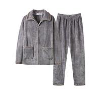 Cexiakong Pijama de franela para hombre, cálido, para invierno, engrosado, con terciopelo, manga larga, chaqueta de felpa mullida y pantalones de pijama, 2 piezas con bolsillo, ropa de dormir, O