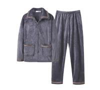 Cexiakong Pijama de franela para hombre, cálido, para invierno, engrosado, con terciopelo, manga larga, chaqueta de felpa mullida y pantalones de pijama, 2 piezas con bolsillo, ropa de dormir, O beige