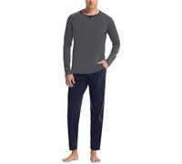 Cexiakong Pijama largo para hombre, de algodón, invierno, pijamas de dos piezas con camiseta de manga larga y pantalones de pijama, cuello redondo, manga larga, parte superior y pijamas a cuadros para