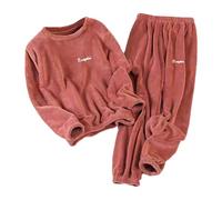 Cexiakong Pijama para mujer, 2 piezas, forro polar, pijama de invierno, conjunto de pijama de forro polar coral, mullido, juego de invierno, térmico, monocolor, ropa de dormir de manga larga