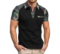 Cexiakong Polo para hombre, camuflaje, bloque de color, camisa de verano, manga corta, con bolsillo en el pecho, cuello de solapa, camisa de playa, verano, camisa de senderismo, ajuste holgado, camisa