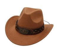 Cexiakong Sombrero de vaquero unisex con cráneo de ganado, decoración, sombrero de vaquero vintage, estilo occidental, sombrero de jazz, ligero, sombrero de occidente, ala ancha, gorra de fiesta