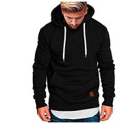 Cexiakong - Sudadera con capucha para hombre, informal, cálido, algodón, con capucha, manga larga, cordón de ajuste, color liso, chaqueta con capucha, otoño e invierno, negro, 5X-Large