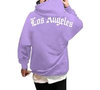 Cexiakong Sudadera con capucha para hombre, suéter para hombres, sudadera gráfica con cuello redondo de Los Angeles para hombres, sudadera de manga larga, morado, L