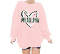 Cexiakong Sudadera para mujer sin capucha, suéter con letras de corazón, suéter para San Valentín, tiempo libre, manga larga, cuello redondo, sudaderas para exteriores, cómoda parte superior, O rosa