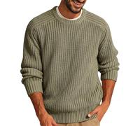 Cexiakong Suéter para hombre con cuello redondo y manga larga, camiseta deportiva, corte ajustado, jersey ligero texturizado, cómodo y térmico, suéter clásico, O Verde, XXL