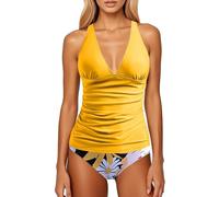 Cexiakong Tankini Mujer Cuello Halter Traje de Baño Conjunto de Trajes de Baño Bikini Traje de Baño Sexy Traje de Baño 2 Piezas Cuello en V Profundo Swimsuits Y Bañador de Dos Piezas Transpirable, O