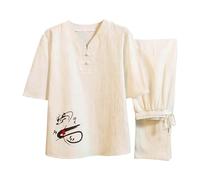 Cexiakong Traje de ocio para hombre Chándal de estilo chino de dos piezas, cuello alto, camisa de manga corta y pantalones de jogging de 2 piezas, traje de chándal vintage de Tai Chi, traje deportivo