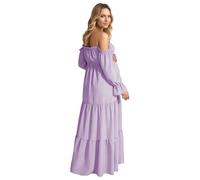 Cexiakong Vestido de maternidad para mujer, estilo bohemio, sexy, hombros descubiertos, manga larga, vestido de maternidad, monocolor, vestido casual, fruncido, cintura alta, vestido maxi con abertura