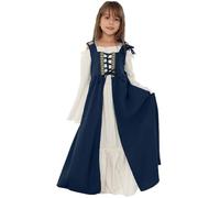 Cexiakong Vestido medieval para niñas, vestido medieval renacentista victoriano, vestido vintage retro, vestido largo de Halloween, carnaval, carnaval medieval, vestido medieval, set de vestido