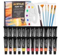 Cexovo 24×12 ml Kit de Pintura Acrilica Acrylic Paint Set Pintura Acrílica, con Pinceles y Paleta,Lienzo y Raspador, Pintura para Tela Lienzo Piedra, Acrilicos para Pintar para Artistas, Principiantes