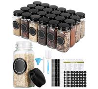 Cexovo 24x120ml Botes Especias Cristal, Cuadrado Tarros Especias Cuadrado Botes para Especias con Tamiz,Etiquetas,Embudo,Cepillo de Limpieza, Spice Jars para Parrilla,Cocina,Almacenamiento de Especias